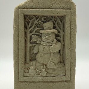 Carruth Studio 1995 Snowman w/ Snow Bunnies Stone Plaque Holiday Display Whimsy